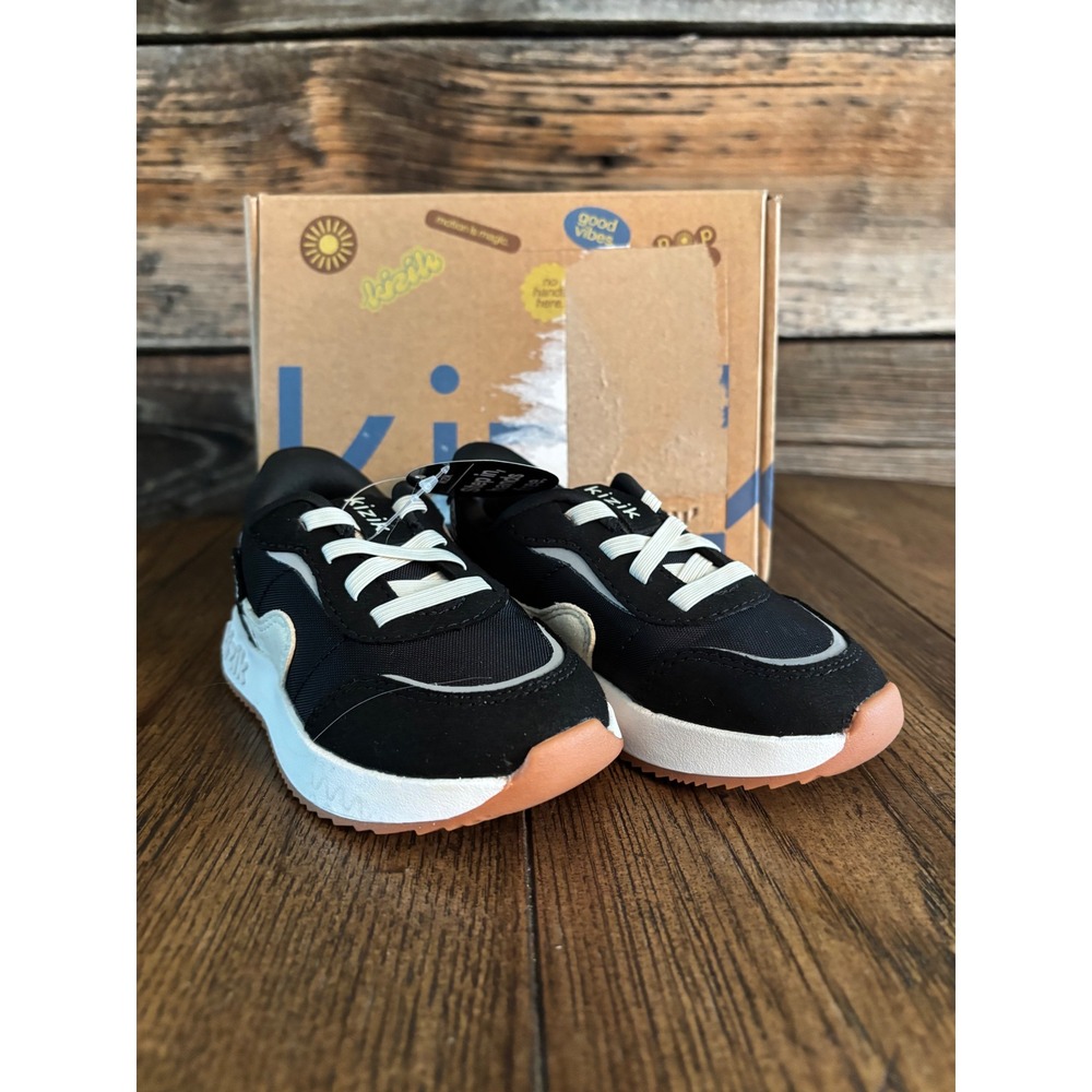 Kizik Orlando Toddler Sneakers Black White Hands-Free Step-In Shoes 7C New Box